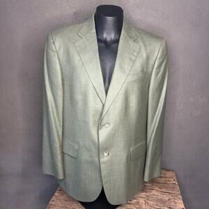 Oscar de la Renta Silk Wool Blazer 44R Olive Classic Tailored